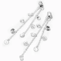 Claire's Pendantes|Clous D'oreilles-Pendantes linéaires 6,5 cm confettis en zircon cubique d'imitation devant-derrière couleur argentée