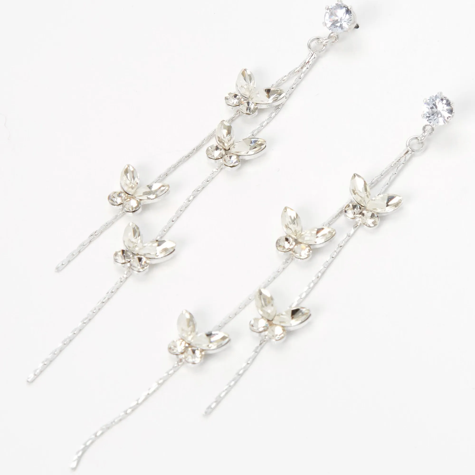 Claire's Pendantes|Clous D'oreilles-Pendantes linéaires couleur argentée 8 cm papillons en zircon cubique d'imitation