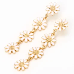 Claire's Pendantes-Pendantes linéaires à fleurs 5 cm couleur dorée - Blanc