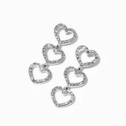 Claire's Pendantes-Pendantes linéaires triple cœur couleur argentée