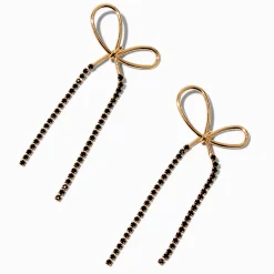 Claire's Pendantes-Pendantes nœud à long pans strass noirs couleur dorée
