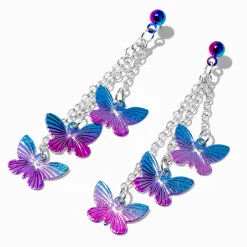 Claire's Pendantes-Pendantes papillons anodisés violets avec dégradé 5 cm couleur argentée