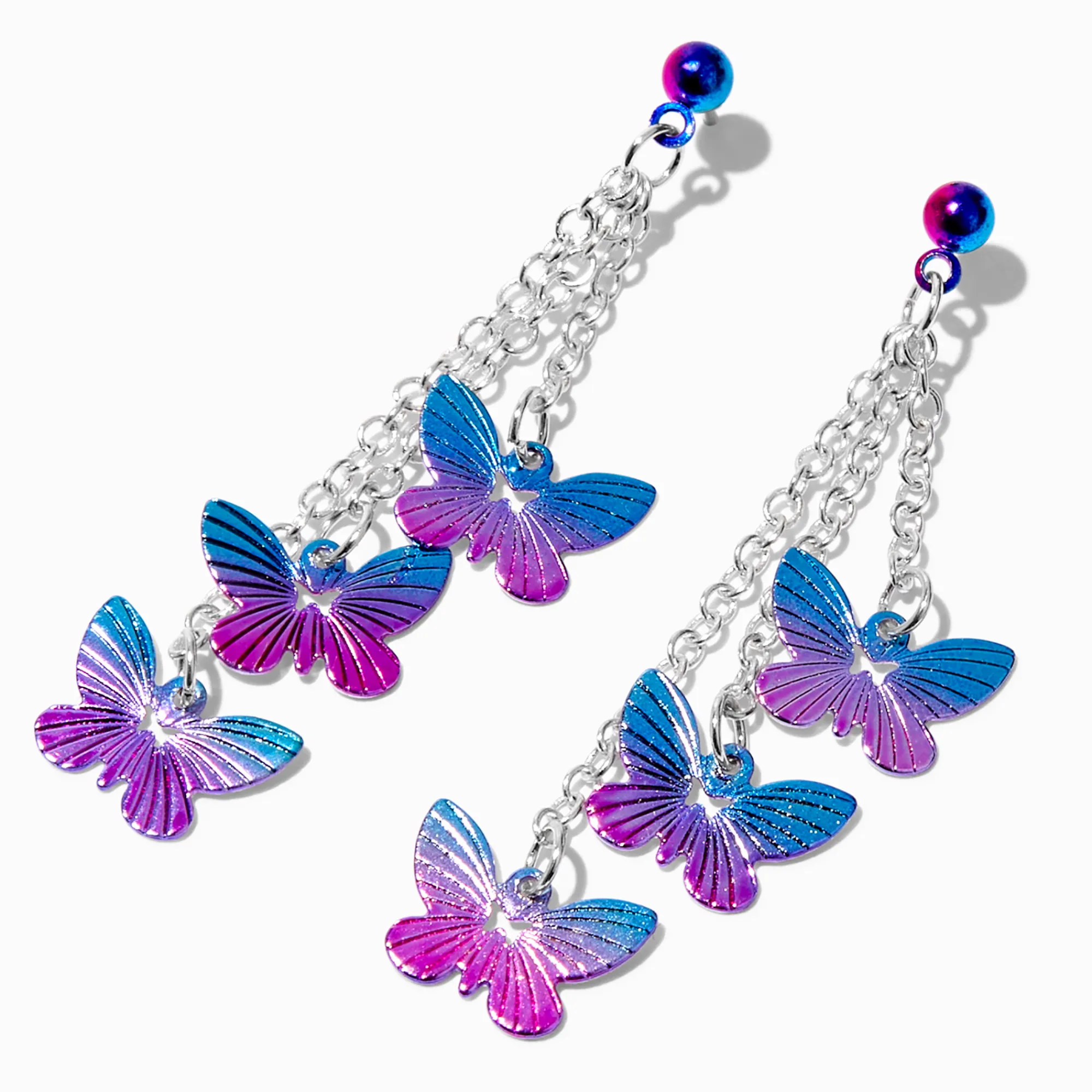 Claire's Pendantes-Pendantes papillons anodisés violets avec dégradé 5 cm couleur argentée