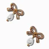 Claire's Pendantes-Pendantes perle d'imitation et nœud pavé couleur dorée
