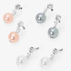 Claire's Pendantes-Pendantes perles d’imitation et strass 1,5 cm couleur argentée - Lot de 3