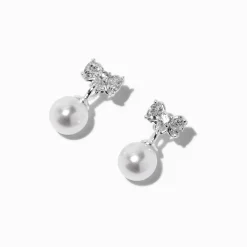 Claire's Pendantes|Bijoux Premium-Pendantes perles d'imitation nœud en zircon cubique couleur argentée C LUXE by Claire’s