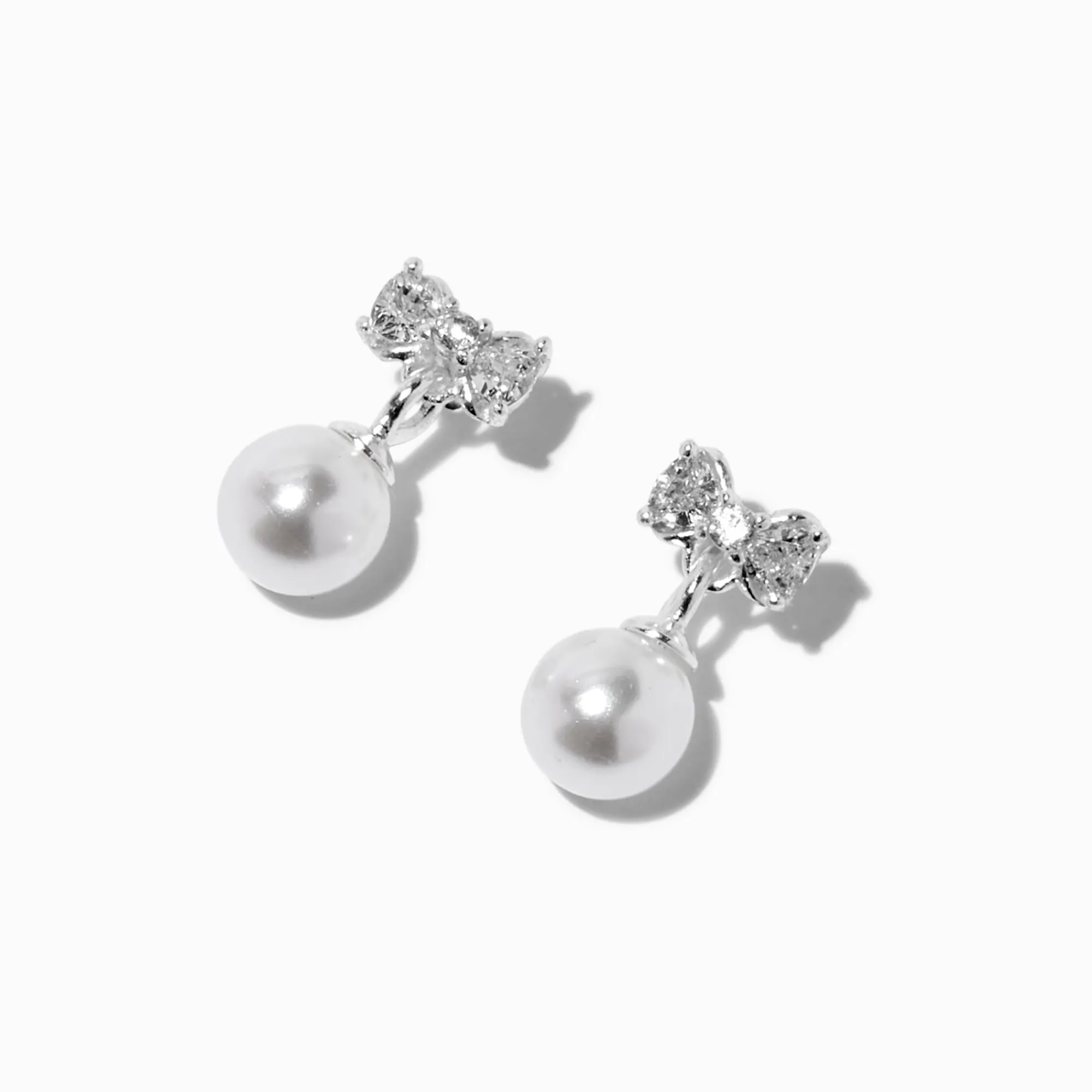 Claire's Pendantes|Bijoux Premium-Pendantes perles d'imitation nœud en zircon cubique couleur argentée C LUXE by Claire’s