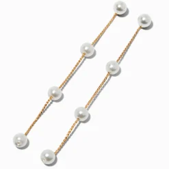 Claire's Pendantes-Pendantes perles d'imitation linéaires couleur dorée