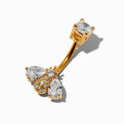 Claire's Bijoux De Piercing-Piercing barre de nombril bourdon 1,6 mm en zircon cubique et acier inoxydable couleur dorée