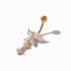 Claire's Bijoux De Piercing-Piercing barre de nombril 1,6 mm avec breloque papillon en zircon cubique et acier inoxydable couleur dorée