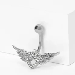 Claire's Bijoux De Piercing-Piercing de nombril ailes cœur 1,6 mm couleur argentée