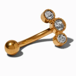 Claire's Bijoux De Piercing-Piercing de nombril couleur dorée 1,6 mm triple en zircon cubique