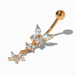 Claire's Clous D'oreilles|Bijoux Premium-Piercing de nombril 1,6 mm papillon zircon cubique et acier inoxydable couleur argentée