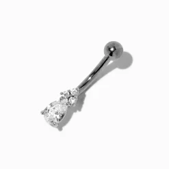 Claire's Bijoux De Piercing-Piercing de nombril 1,6 mm à trois branches zircon cubique en acier inoxydable couleur argentée