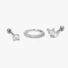Claire's Clous D'oreilles|Bijoux De Piercing-Piercings de cartilage 1,0 mm designs variés en zircon cubique couleur argentée - Lot de 3