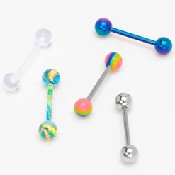 Claire's Bijoux De Piercing-Piercings de langue arc-en-ciel aux designs variés 1,6 mm couleur argentée - Lot de 5
