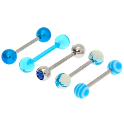 Claire's Bijoux De Piercing-Piercings de langue marbré 1,6mm couleur argenté - Bleu, lot de 5