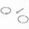 Claire's Bijoux Premium|Bijoux De Piercing-Piercings de nez anneaux et clou classiques 0,8 mm couleur argentée et couleur titanée - Lot de 3