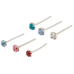Claire's Bijoux De Piercing-Piercings de nez avec strass arc-en-ciel 0,6 mm couleur argentée - Lot de 6