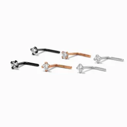 Claire's Clous D'oreilles|Bijoux Premium-Piercings de nez boules 0,8 mm en zircon cubique d'imitation et métaux mixtes - Lot de 6