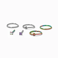 Claire's Bijoux De Piercing-Piercings de nez divers 0,8 mm en titane anodisés multicolores - Lot de 6