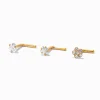 Claire's Bijoux Premium|Bijoux De Piercing-Piercings de nez étoile, cœur et fleur 1,0 mm en titane couleur dorée - Lot de 3