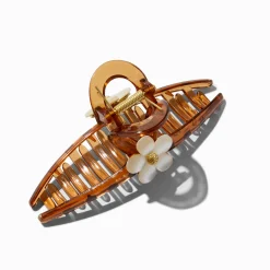 Claire's Barrettes Et Pinces-Pince à cheveux en métal marron fleur blanche