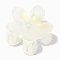 Claire's Barrettes Et Pinces-Pince à cheveux fleur transparente de taille moyenne iridescente - Blanc