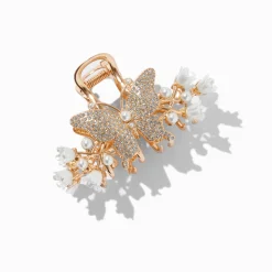 Claire's Barrettes Et Pinces-Pince à cheveux perle d'imitation et papillon couleur dorée