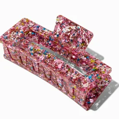 Claire's Barrettes Et Pinces-Pince à cheveux rectangulaire à paillettes rose