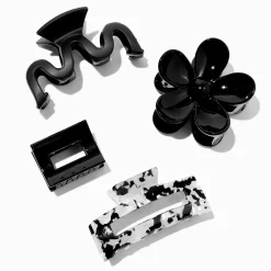 Claire's Barrettes Et Pinces-Pinces à cheveux diverses fleurs noires - Lot de 4