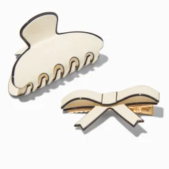 Claire's Barrettes Et Pinces-Pinces à cheveux nœud noire et crème - Lot de 2