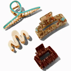 Claire's Barrettes Et Pinces-Pinces à cheveux texturées marron et couleur turquoise - Lot de 4