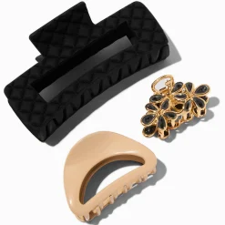 Claire's Barrettes Et Pinces-Pinces à cheveux variées matelassées noires - Lot de 3