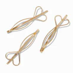 Claire's Barrettes Et Pinces-Épingles à cheveux ajourées cœur couleur dorée - Lot de 3