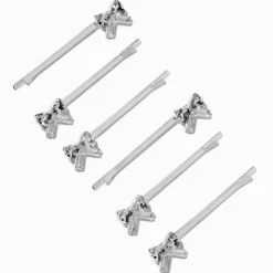 Claire's Barrettes Et Pinces-Épingles à cheveux avec nœud en zircon cubique couleur argentée - Lot de 6