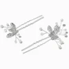 Claire's Barrettes Et Pinces-Épingles à cheveux bouquet de fleurs plat perles d'imitation et papillon en strass couleur argentée - Lot de 2
