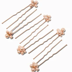 Claire's Barrettes Et Pinces-Épingles à cheveux bulles perles d’imitation couleur doré rose - Lot de 6
