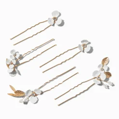 Claire's Barrettes Et Pinces-Épingles à cheveux couleur dorée fleurs blanches - Lot de 6