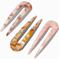 Claire's Barrettes Et Pinces-Épingles à cheveux en forme de U effet marbré rose poudré - Lot de 3