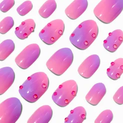 Claire's Ongles-Pink & Purple Gemstone Stiletto Press On Vegan Faux Nail Set - 24 Pack