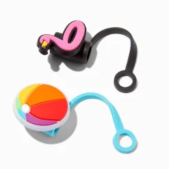 Claire's Gourdes Et Tasses-Pink Flamingo & Beach Ball Straw Covers - 2 Pack