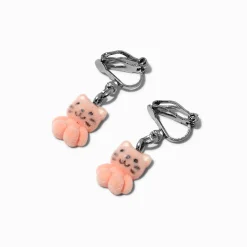 Claire's Clips Et Autocollants-Pink Fuzzy Cat Clip-On Earrings