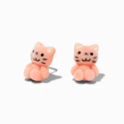 Claire's Clous D'oreilles-Pink Fuzzy Cat Stud Earrings
