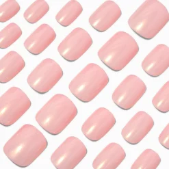 Claire's Ongles-Pink Glazed Short Square Vegan Faux Nail Set - 24 Pack