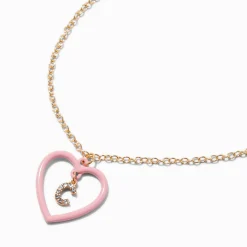 Claire's Colliers-Pink Heart Initial Pendant Necklace - C