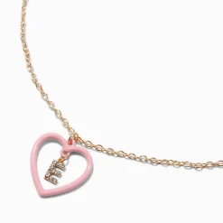 Claire's Colliers-Pink Heart Initial Pendant Necklace - E