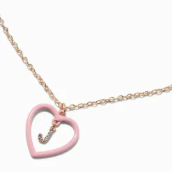 Claire's Colliers-Pink Heart Initial Pendant Necklace - J