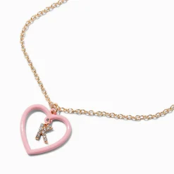 Claire's Colliers-Pink Heart Initial Pendant Necklace - K