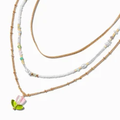Claire's Colliers-Pink Tulip Gold-tone Multi-Strand Necklace